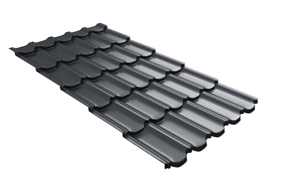 Металлочерепица квинта плюс с 3D резом 0,5 Satin RAL 7024 мокрый асфальт купить в Новом Уренгое